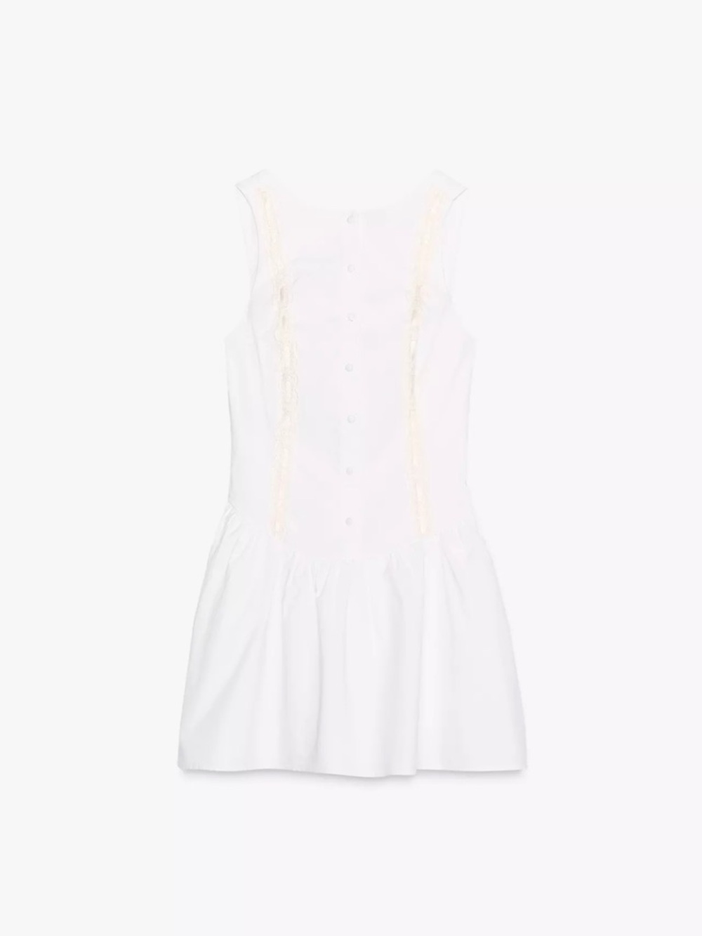 Zara White Sleeveless Dress with Lace Trim